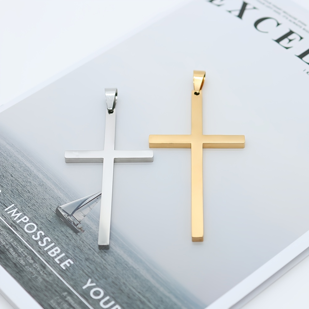 Men's Large Stainless Steel Cross Pendant Necklace, 2pcs Set